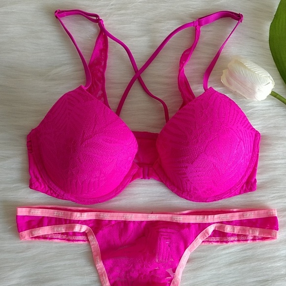 34C PINK VS PUSH-UP BRA + PANTY L.nwt - Picture 2 of 4